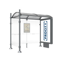PROCITY Wartehalle Province, 1 Leuchtkasten auf Mittelfuß & 1 Seitenverkleidung, L 2500 mm.