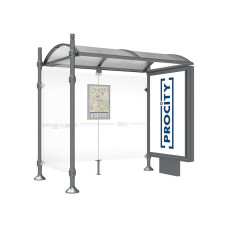 PROCITY Wartehalle Province, 1 Leuchtkasten auf Mittelfuß & 1 Seitenverkleidung, L 2500 mm.