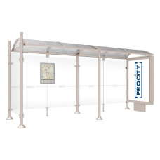ProCity Wartehalle Province, 1 Leuchtkasten auf Mittelfuß & 1 Seitenverkleidung, L 5000 mm.