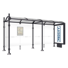 ProCity Wartehalle Province, 1 Leuchtkasten auf Mittelfuß & 1 Seitenverkleidung, L 5000 mm.