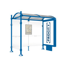 PROCITY Wartehalle Province, 1 Leuchtkasten auf Mittelfuß & 1 Seitenverkleidung, L 2500 mm.