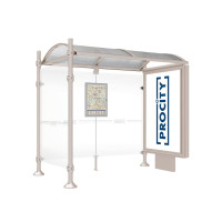PROCITY Wartehalle Province, 1 Leuchtkasten auf Mittelfuß & 1 Seitenverkleidung, L 2500 mm.