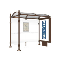 PROCITY Wartehalle Province, 1 Leuchtkasten auf Mittelfuß & 1 Seitenverkleidung, L 2500 mm.