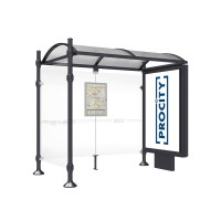 PROCITY Wartehalle Province, 1 Leuchtkasten auf Mittelfuß & 1 Seitenverkleidung, L 2500 mm.