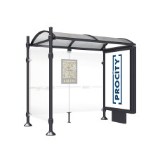 PROCITY Wartehalle Province, 1 Leuchtkasten auf Mittelfuß & 1 Seitenverkleidung, L 2500 mm.