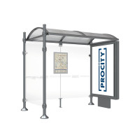 PROCITY Wartehalle Province, 1 Leuchtkasten auf Mittelfuß & 1 Seitenverkleidung, L 2500 mm.