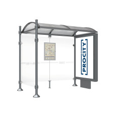 PROCITY Wartehalle Province, 1 Leuchtkasten auf Mittelfuß & 1 Seitenverkleidung, L 2500 mm.