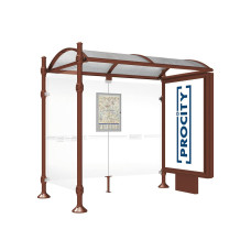 PROCITY Wartehalle Province, 1 Leuchtkasten auf Mittelfuß & 1 Seitenverkleidung, L 2500 mm.