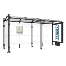 ProCity Wartehalle Province, 1 Leuchtkasten auf Mittelfuß & 1 Seitenverkleidung, L 5000 mm.