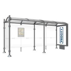 ProCity Wartehalle Province, 1 Leuchtkasten auf Mittelfuß & 1 Seitenverkleidung, L 5000 mm.