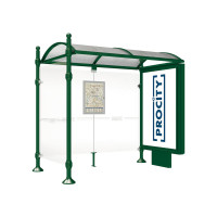PROCITY Wartehalle Province, 1 Leuchtkasten auf Mittelfuß & 1 Seitenverkleidung, L 2500 mm.