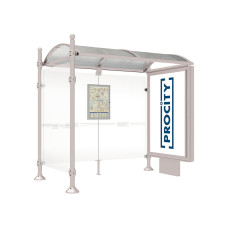 PROCITY Wartehalle Province, 1 Leuchtkasten auf Mittelfuß & 1 Seitenverkleidung, L 2500 mm.