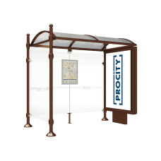PROCITY Wartehalle Province, 1 Leuchtkasten auf Mittelfuß & 1 Seitenverkleidung, L 2500 mm.