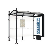 PROCITY Wartehalle Province, 1 Leuchtkasten auf Mittelfuß & 1 Seitenverkleidung, L 2500 mm.