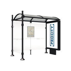 PROCITY Wartehalle Province, 1 Leuchtkasten auf Mittelfuß & 1 Seitenverkleidung, L 2500 mm.