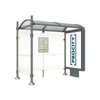 PROCITY Wartehalle Province, 1 Leuchtkasten auf Mittelfuß & 1 Seitenverkleidung, L 2500 mm.