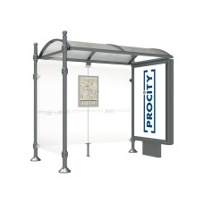 PROCITY Wartehalle Province, 1 Leuchtkasten auf Mittelfuß & 1 Seitenverkleidung, L 2500 mm.