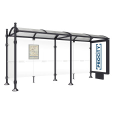 ProCity Wartehalle Province, 1 Leuchtkasten auf Mittelfuß & 1 Seitenverkleidung, L 5000 mm.