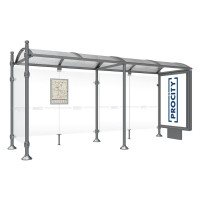 ProCity Wartehalle Province, 1 Leuchtkasten auf Mittelfuß & 1 Seitenverkleidung, L 5000 mm.
