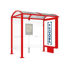 PROCITY WarteHalle Vierkantrohr- 1 Leuchtkasten auf Mittelfuß & 1 Seitenverkleidung, L 2500 mm.
