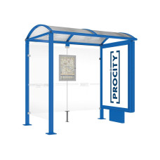 PROCITY WarteHalle Vierkantrohr- 1 Leuchtkasten auf Mittelfuß & 1 Seitenverkleidung, L 2500 mm.