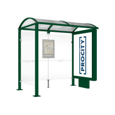 PROCITY WarteHalle Vierkantrohr- 1 Leuchtkasten auf Mittelfuß & 1 Seitenverkleidung, L 2500 mm.