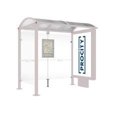 PROCITY WarteHalle Vierkantrohr- 1 Leuchtkasten auf Mittelfuß & 1 Seitenverkleidung, L 2500 mm.