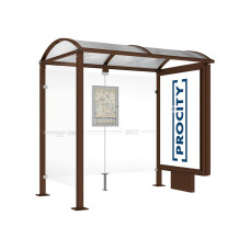 PROCITY WarteHalle Vierkantrohr- 1 Leuchtkasten auf Mittelfuß & 1 Seitenverkleidung, L 2500 mm.