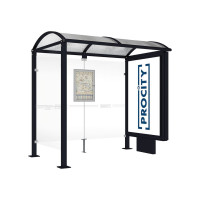 PROCITY WarteHalle Vierkantrohr- 1 Leuchtkasten auf Mittelfuß & 1 Seitenverkleidung, L 2500 mm.