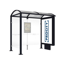 PROCITY WarteHalle Vierkantrohr- 1 Leuchtkasten auf Mittelfuß & 1 Seitenverkleidung, L 2500 mm.