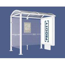 PROCITY WarteHalle Vierkantrohr- 1 Leuchtkasten auf Mittelfuß & 1 Seitenverkleidung, L 2500 mm.