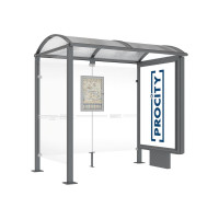 PROCITY WarteHalle Vierkantrohr- 1 Leuchtkasten auf Mittelfuß & 1 Seitenverkleidung, L 2500 mm.
