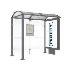 PROCITY WarteHalle Vierkantrohr- 1 Leuchtkasten auf Mittelfuß & 1 Seitenverkleidung, L 2500 mm.