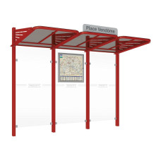 Procity Wartehalle Convi - Standard with Side Panels and Back Wall Made of Securit Glass, Length 3107 mm.