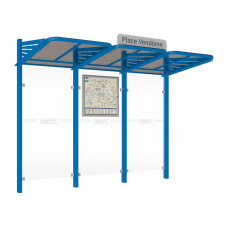 Procity Wartehalle Convi - Standard with Side Panels and Back Wall Made of Securit Glass, Length 3107 mm.