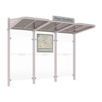 Procity Wartehalle Convi - Standard with Side Panels and Back Wall Made of Securit Glass, Length 3107 mm.