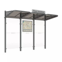 Procity Wartehalle Convi - Standard with Side Panels and Back Wall Made of Securit Glass, Length 3107 mm.