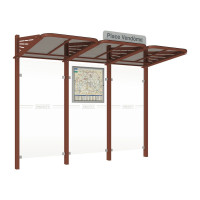 Procity Wartehalle Convi - Standard with Side Panels and Back Wall Made of Securit Glass, Length 3107 mm.