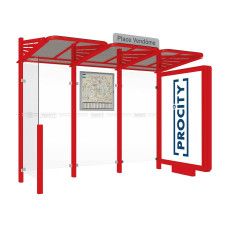 PROCITY WarteHalle CONVI - Standard, 1 beleuchteter Caisson rechts mit 1 Seitenverkleidung links, L 3107 mm.