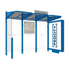 PROCITY WarteHalle CONVI - Standard, 1 beleuchteter Caisson rechts mit 1 Seitenverkleidung links, L 3107 mm.