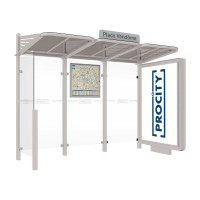PROCITY WarteHalle CONVI - Standard, 1 beleuchteter Caisson rechts mit 1 Seitenverkleidung links, L 3107 mm.