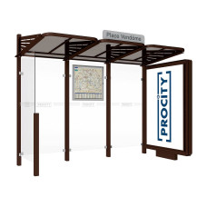 PROCITY WarteHalle CONVI - Standard, 1 beleuchteter Caisson rechts mit 1 Seitenverkleidung links, L 3107 mm.