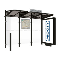 PROCITY WarteHalle CONVI - Standard, 1 beleuchteter Caisson rechts mit 1 Seitenverkleidung links, L 3107 mm.