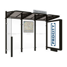 PROCITY WarteHalle CONVI - Standard, 1 beleuchteter Caisson rechts mit 1 Seitenverkleidung links, L 3107 mm.
