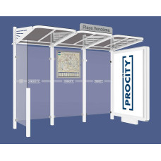 PROCITY WarteHalle CONVI - Standard, 1 beleuchteter Caisson rechts mit 1 Seitenverkleidung links, L 3107 mm.