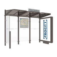 PROCITY WarteHalle CONVI - Standard, 1 beleuchteter Caisson rechts mit 1 Seitenverkleidung links, L 3107 mm.
