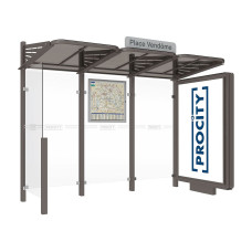 PROCITY WarteHalle CONVI - Standard, 1 beleuchteter Caisson rechts mit 1 Seitenverkleidung links, L 3107 mm.