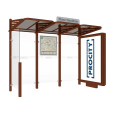 PROCITY WarteHalle CONVI - Standard, 1 beleuchteter Caisson rechts mit 1 Seitenverkleidung links, L 3107 mm.