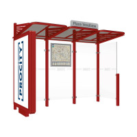 ProCity Wartehalle CONVI - Standard, 1 beleuchteter Caisson links mit 1 Seitenverkleidung rechts, L 3107 mm.