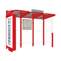 ProCity Wartehalle CONVI - Standard, 1 beleuchteter Caisson links mit 1 Seitenverkleidung rechts, L 3107 mm.